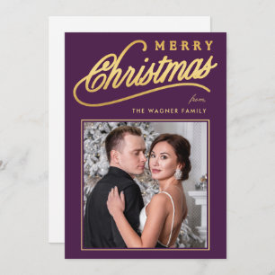 Elegant Faux Gold Script Merry Christmas Photo Holiday Card