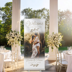 Elegant Faux Gold Script Photo Wedding Welcome Retractable Banner