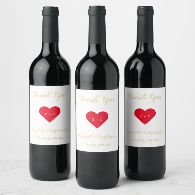 Elegant Faux Gold Script Wedding Engagement Heart Wine Label (Bottles)