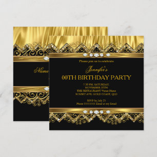 Elegant Faux Gold Silk Black Diamond Invitation