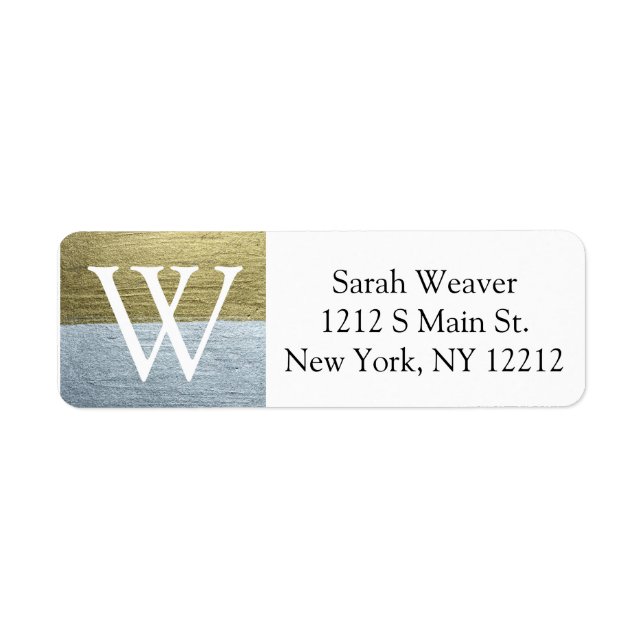Elegant Faux Gold & Silver Monogram Address Labels (Front)