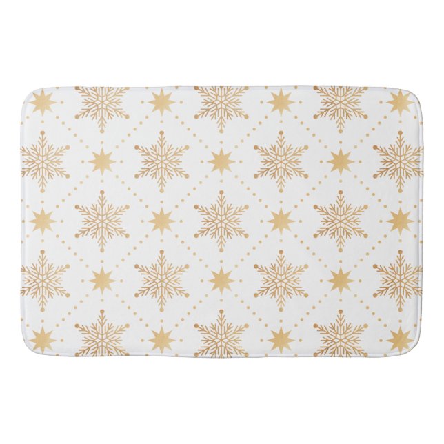Elegant Faux Gold Snowflakes Christmas Patttern Bath Mat (Front)