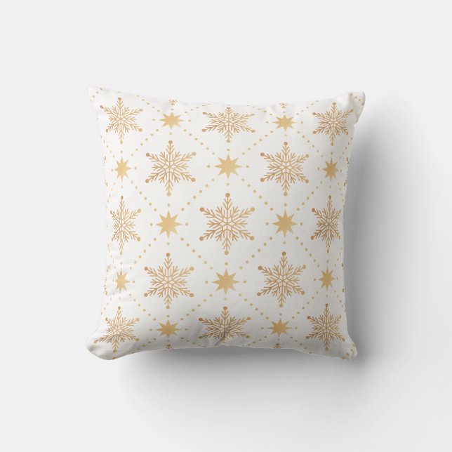 Elegant Faux Gold Snowflakes Christmas Patttern Cushion (Front)