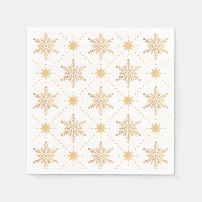 Elegant Faux Gold Snowflakes Christmas Patttern Napkin (Front)