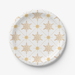 Elegant Faux Gold Snowflakes Christmas Patttern Paper Plate