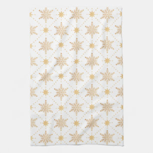 Elegant Faux Gold Snowflakes Christmas Patttern Tea Towel