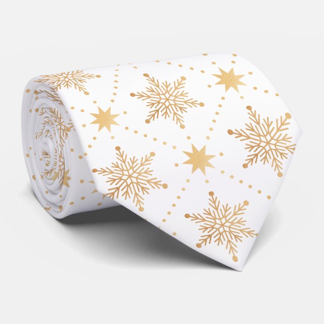 Elegant Faux Gold Snowflakes Christmas Patttern Tie (Rolled)