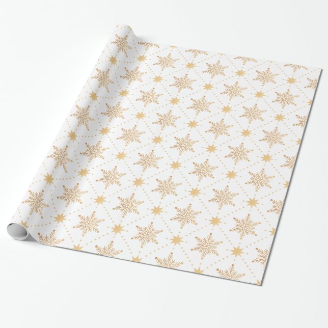Elegant Faux Gold Snowflakes Christmas Patttern Wrapping Paper (Unrolled)