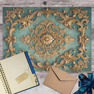 Elegant Faux Gold Teal Decoupage Tissue Paper