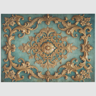 Elegant Faux Gold Teal Decoupage  Tissue Paper