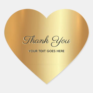 Elegant Faux Gold Thank You Custom Text Luxury Heart Sticker