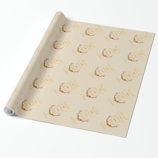 Elegant Faux Gold Thankful Thanksgiving Monogram Wrapping Paper (Unrolled)