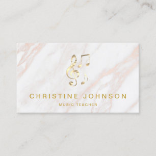 elegant faux gold treble clef on pink marble business card