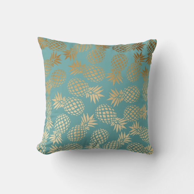 elegant faux gold tropical pineapple pattern cushion (Front)