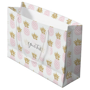 Elegant faux gold tropical pineapple pattern large gift bag