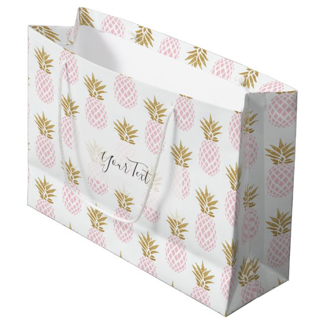 Elegant faux gold tropical pineapple pattern large gift bag (Front Angled)