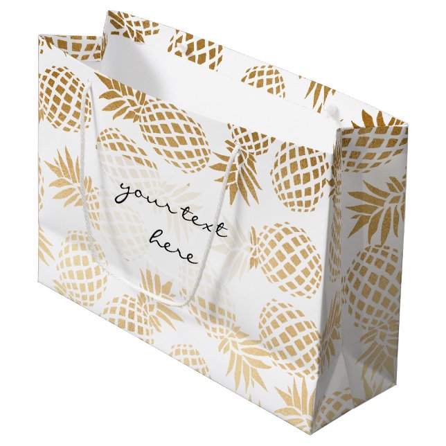 elegant faux gold tropical pineapple pattern large gift bag (Front Angled)