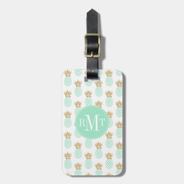 Elegant faux gold tropical pineapple pattern luggage tag (Front Vertical)