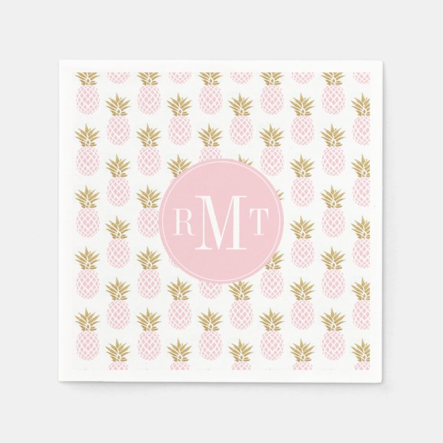 Elegant faux gold tropical pineapple pattern napkin (Front)
