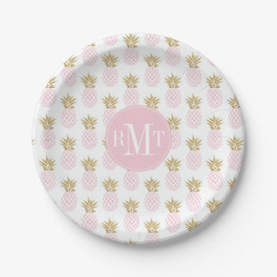 Elegant faux gold tropical pineapple pattern paper plate