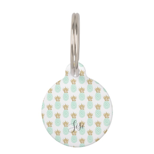 Elegant faux gold tropical pineapple pattern pet tag (Front)