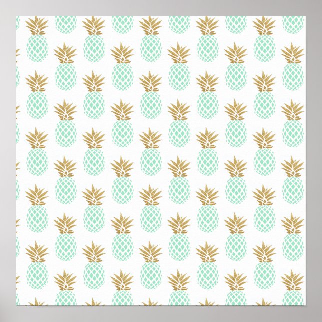 Elegant faux gold tropical pineapple pattern poster (Front)