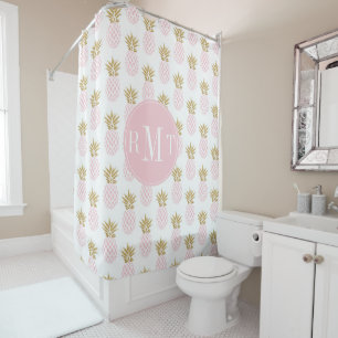 Elegant faux gold tropical pineapple pattern shower curtain