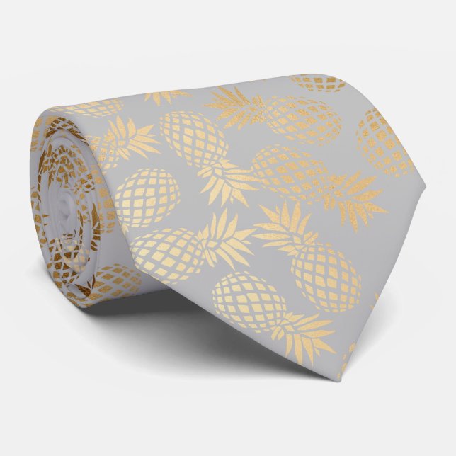 elegant faux gold tropical pineapple pattern tie (Rolled)