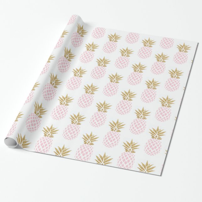 Elegant faux gold tropical pineapple pattern wrapping paper (Unrolled)