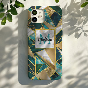 Elegant faux gold turquoise geometric iPhone 16 pro case