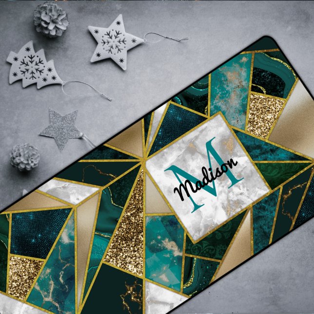 Elegant faux gold turquoise geometric  desk mat (Creator Uploaded)