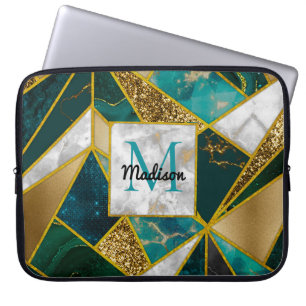 Elegant faux gold turquoise geometric laptop sleeve