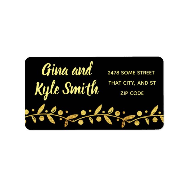 Elegant Faux Gold Vines Mailing Address Labels (Front)