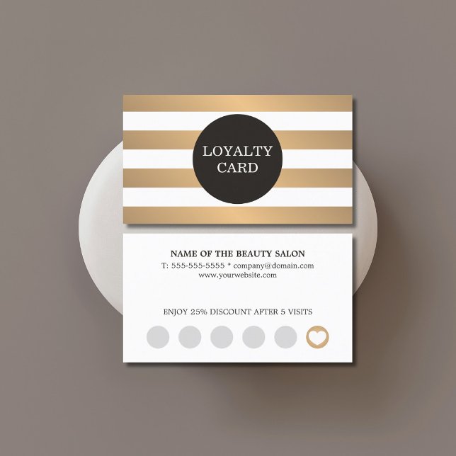 Elegant Faux Gold White Stripes Beauty Loyalty Card (Creator Uploaded)