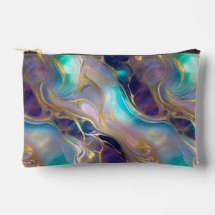 Elegant Faux Gold with Teal and Purple Opal Stone Accessory Pouch