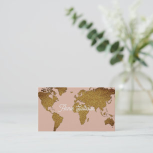 Elegant Faux Gold World Map Dusty Rose Business Card