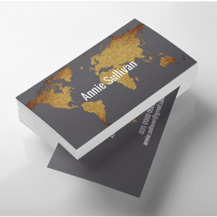 elegant faux gold world map on grey travel agent business card