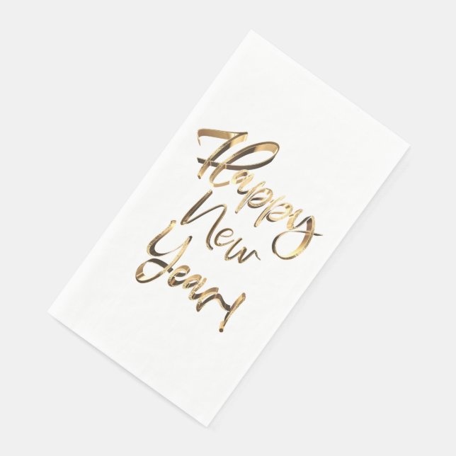 Elegant Faux Golden Handwriting Happy New Year Napkin (Corner)