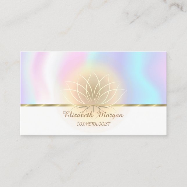 Elegant Faux GoldStripe,Lotus,Holographic Business Card (Front)