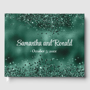 Elegant Faux Green Glitter and Foil Wedding Guest Book