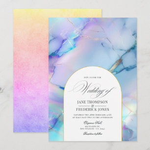 Elegant Faux Holographic Marble Wedding Invitation
