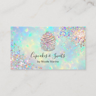 Elegant Faux Holographic Opal Cupcake Bakery Chef Business Card
