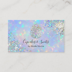 Elegant Faux Holographic Rainbow Glitter Cupcake Business Card