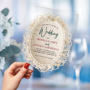 Elegant Faux Lace Frame Vintage Wedding Acrylic Invitations