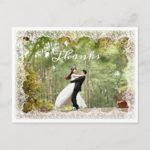 Elegant Faux Lace Trimmed Wedding Photo Thanks Postcard