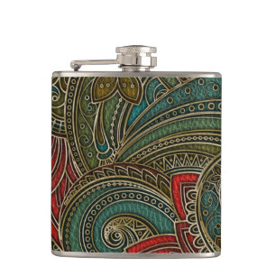 Elegant Faux Leather Oriental Floral design Hip Flask