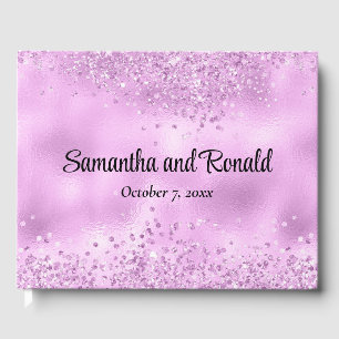 Elegant Faux Lilac Glitter and Foil Wedding Guest Book
