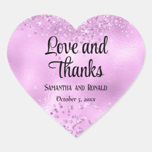 Elegant Faux Lilac Glitter and Foil Wedding Heart Sticker
