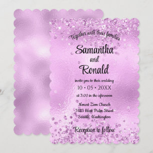 Elegant Faux Lilac Glitter and Foil Wedding Invitation