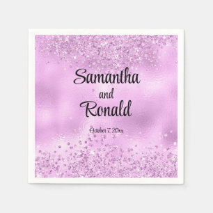 Elegant Faux Lilac Glitter and Foil Wedding Napkin
